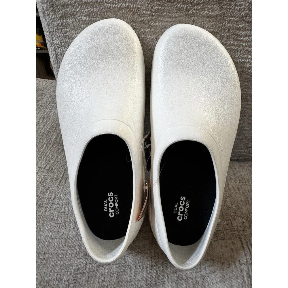 NWT Crocs 205073 On The Clock Slip Resistant Shoes Work Slip On White M9 W11
